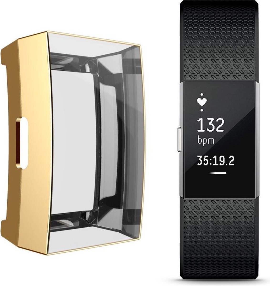 KELERINO. Full cover hoesje geschikt voor Fitbit Charge 2 - Siliconen - Goud