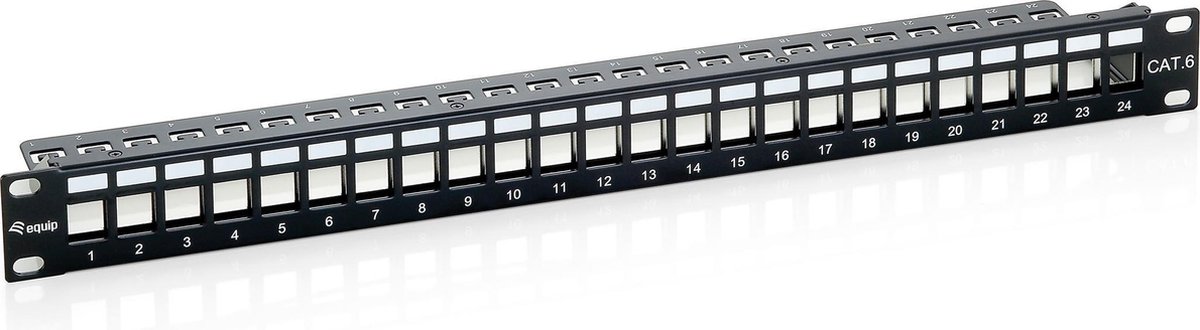 Equip 769124 Cat.6 Panel for 24 Keystone Jacks, shielded, black shielded, equip pro