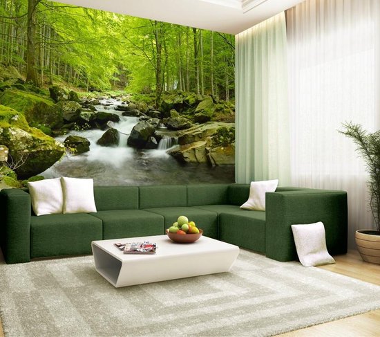 Fotobehang van een bos met een beekje, 7 banen.