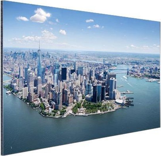 Wanddecoratie Metaal - Aluminium Schilderij Industrieel - New York - USA - Skyline - 120x80 cm - Dibond - Foto op aluminium - Industriële muurdecoratie - Voor de woonkamer/slaapkamer