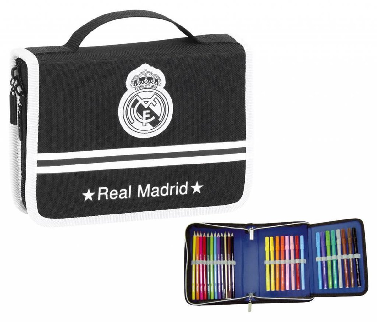 Real Madrid Etui Mit Deckel – Schwarzes Federmäppchen (ca. 24 X 8 X 8,5 Cm)