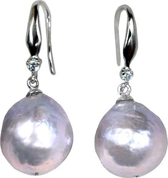 Zoetwater parel oorbellen Bling Kasumi Grey Pearl - oorhanger - echte parels - grijs - sterling zilver (925)