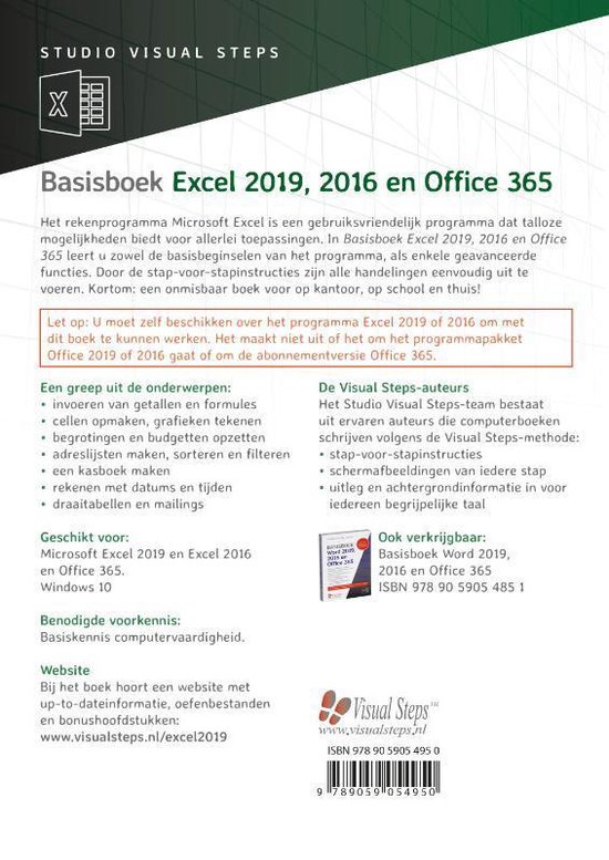 Basisboek Excel 2019, 2016 en Office 365 - Studio Visual Steps