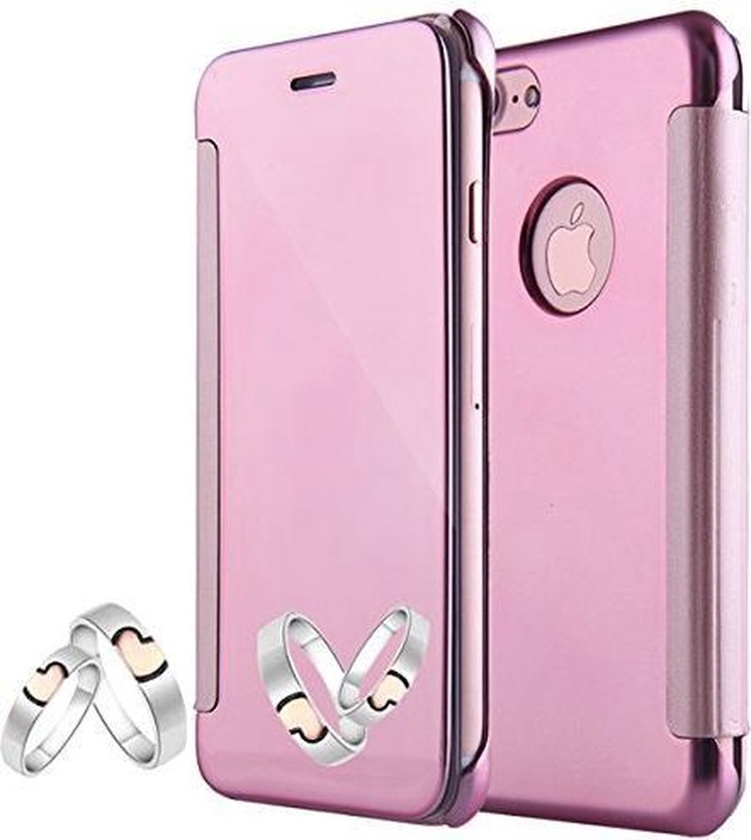 Clear View Beschermhoesje Set voor iPhone 7 Plus_ Roze Goud