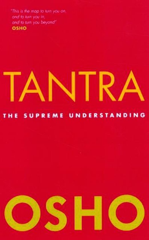 Boekomslag van Tantra, The Supreme Understanding door OSHO in geel met rode achtergrond.