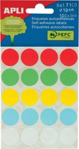 Apli ronde etiketten in etui diameter 19 mm, geassorteerde kleuren, 100 stuks, 20 per blad (7109)