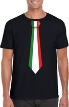 Zwart t-shirt met Italiaanse vlag stropdas heren - Italie supporter S