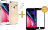 Apple iPhone 8 - Siliconen Transparant Hoesje Gel Soft TPU Case Backcover + Full Screen Zwart Tempered Glass Screenprotector 3D 9H (Gehard Glas Screen Protector) - 360 graden prote