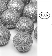 100x Decoratie ballen glitter zilver 2 cm