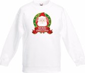 Kerst sweater voor kinderen met Kerstman print - wit - jongens en meisjes sweater 5-6 jaar (110/116)