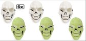 6x Masker skelet wit en glow in the dark