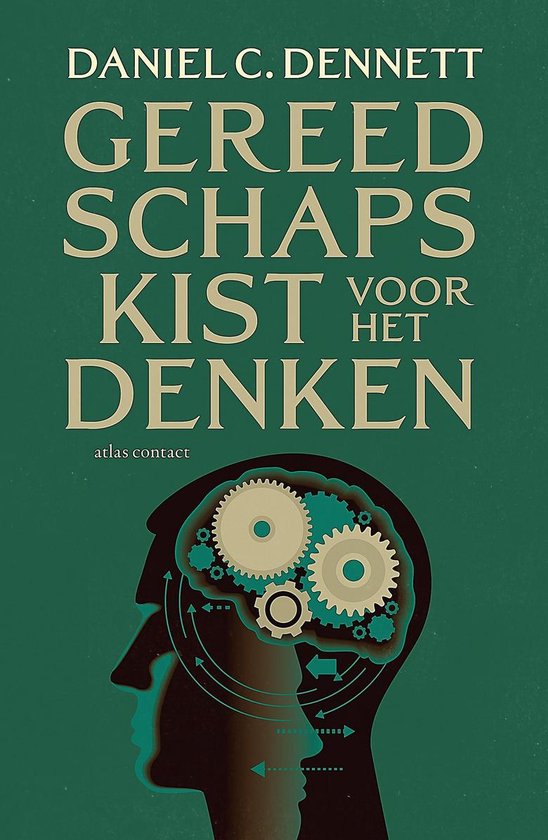 Boekomslag met de titel 'Gereedschapskist voor het denken' en een illustratie van een hoofdprofiel met tandwielen in het brein.