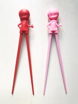 Duo Kinder chopsticks set 2 kleuren (vrouw rood en roze) , Eetstokjes trainer voor kinderen en volwassenen, Sushi