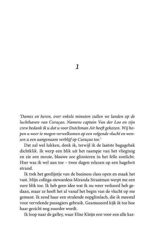 Tekstpagina uit een boek, met een inleiding over een vliegreis naar Curaçao.