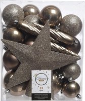 33x Kasjmier bruine kunststof kerstballen 5-6-8 cm - Mix - Onbreekbare plastic kerstballen - Kerstboomversiering bruin