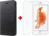 Iphone 7 Plus / 8 Plus - zwart agenda hoesje + Glas screenprotector