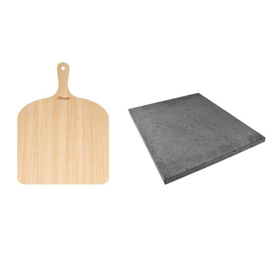 ETNA Pizza set - Grote pizzasteen & pizzaschep - 30 cm x 38 cm - Echt Italiaanse pizzasteen - Broodbaksteen - BBQ pizzasteen - Gemaakt van Lavasteen uit de Etna - non-stick - Eppicotispai
