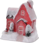 Rood kerstdorp huisje 25 cm type 1 met LED verlichting
