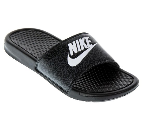 Nike Benassi JDI Print Slippers Heren Slippers - Maat 42.5 - Mannen zwart/wit/grijs |