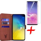 Samsung S10e Hoesje en Samsung S10e Screen Protector - Samsung S10e Hoesje - Samsung S10e Screen Protector - Samsung Galaxy S10e Hoesje Book Case Leer Wallet Bruin + Screenprotecto