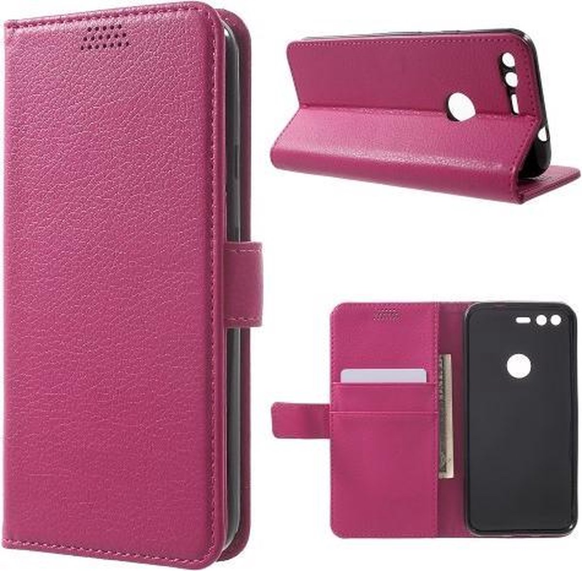 Litchi cover roze wallet case hoesje Geschikt voor: Google Pixel