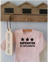 Shirtje roze Superster in opleiding | Lange of korte mouw | lichtroze| maat 56-110