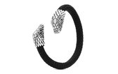 SILK Jewellery - Zilveren Armband / Bangle Slang - Fierce - S21BLK.S - zwart leer - Maat S
