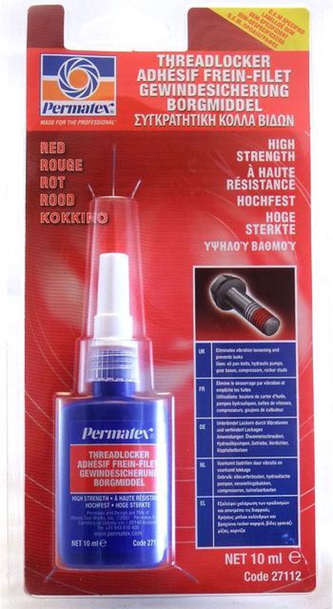 Permatex® High Strength Threadlocker Red 27112