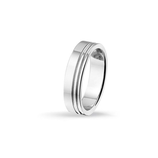 TRESOR Ring blinkend gepolijst met 2 blinkende groefjes - Gerhodineerd sterling zilver - 5mm breed