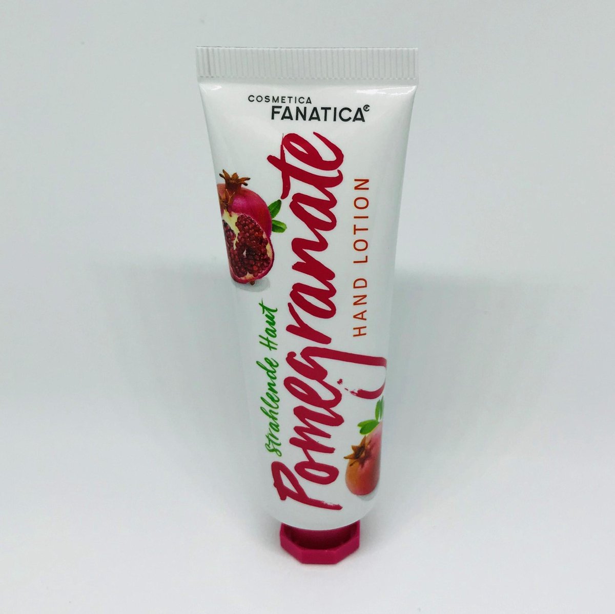 Cosmetica Fanatica - handlotion/handcrème - granaatappel geur / pomegranate - voor een stralende huid / strahlende haut - 1 kleine tube met 30 ml. inhoud