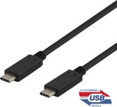 DELTACO USBC-1401 USB-C naar USB-C kabel - 10 Gbps / 100W 5A - 50cm - Zwart