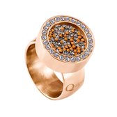 Quiges RVS Schroefsysteem Ring met Zirkonia Rosékleurig Glans 18mm met Verwisselbare Zirkonia Transparant Goudkleurig 12mm Mini Munt