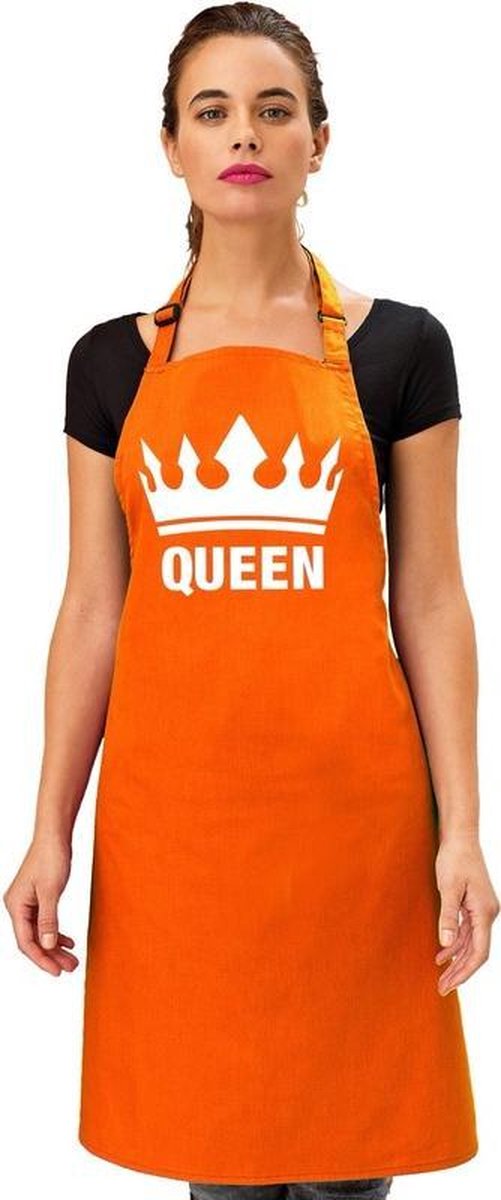Oranje Queen keukenschort/ bbq schort met kroon dames