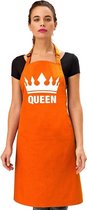 Oranje Queen keukenschort/ bbq schort met kroon dames