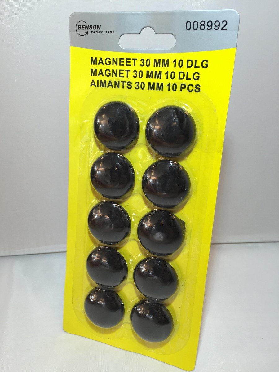 Koelkastmagneet - Whiteboard magneet - 30mm - zwart - 10 stuks - Benson
