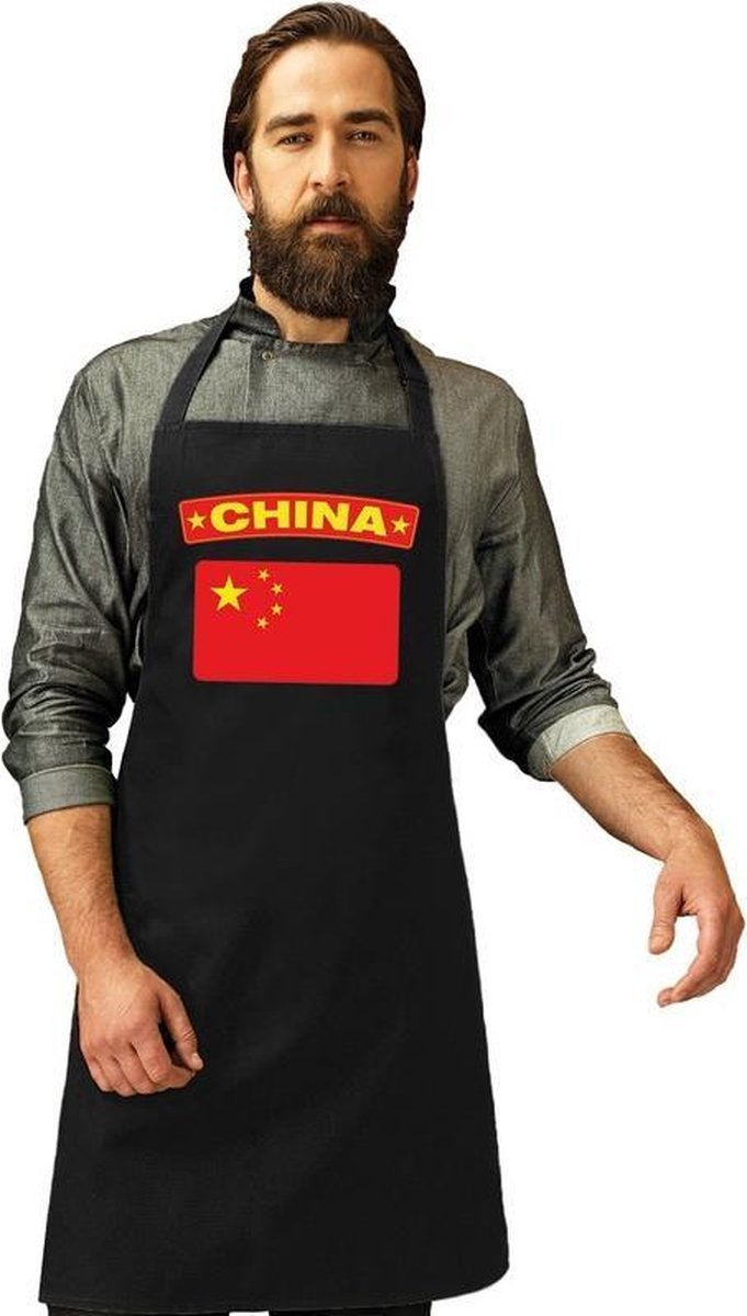 China vlag barbecueschort/ keukenschort zwart volwassenen