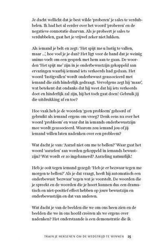 Tekstpagina die de psychologie achter verkoop en de impact van woorden bespreekt.