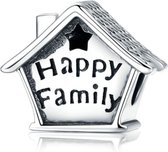 Zilveren bedel Gelukkig familiehuis met klok