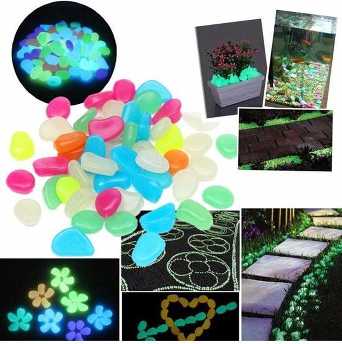 100x Leuke Pebbles Aquarium Stenen Glow in the Dark | Multicolor | Decoratie Aquariumsteentjes - Bodembeddeker - 100 Stuks
