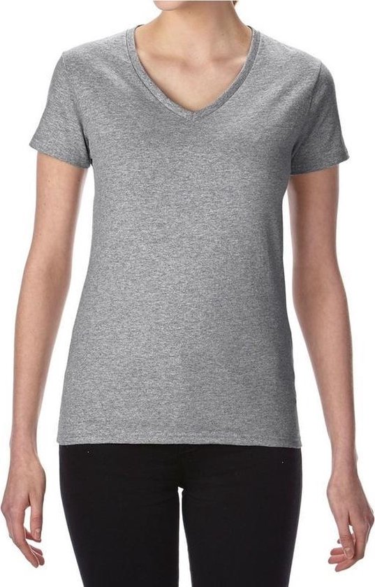 Basic V-hals t-shirt grijs voor dames - Casual shirts - Dameskleding t-shirt  grijs 2XL... | bol.com