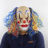 Halloween masker verdrietige clown met lang gekleurd haar