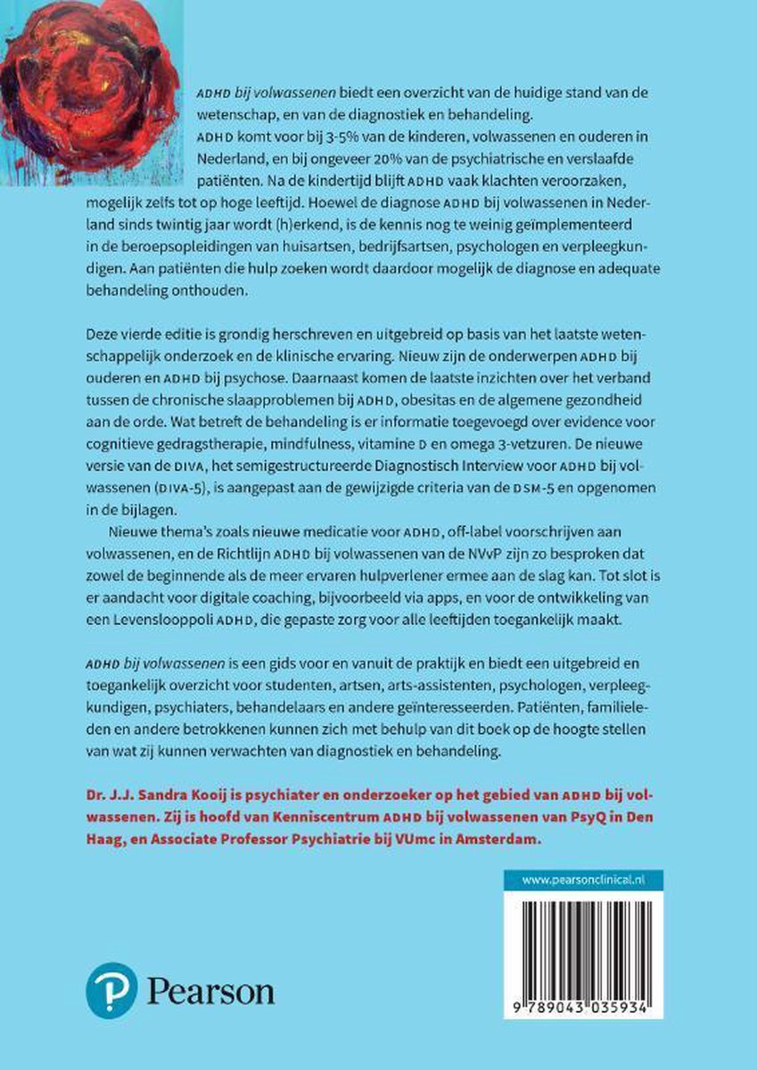 Tekstpagina met informatie over ADHD bij volwassenen, diagnostiek en behandeling, en auteursinformatie.