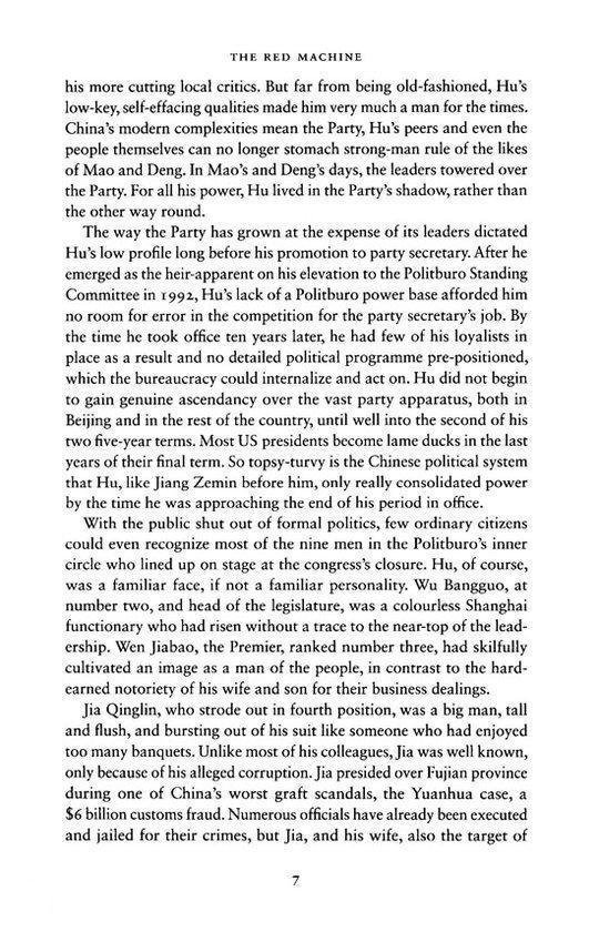 Pagina met tekst over de leiders van de Communistische Partij, de machtsverschuivingen en de opkomst van Hu Jintao, inclusief beschrijvingen van leiders.