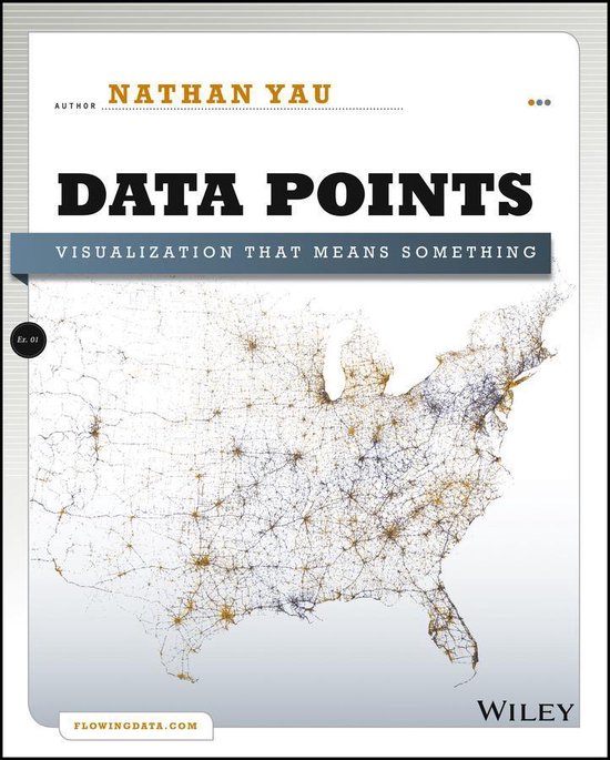 Boek 'Data Points' van Nathan Yau met een kaart van de VS die datapunten toont.