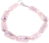 Zoetwaterparel armband Pearl Rectangle Pink - echte parels - sterling zilver (925) - handgeknoopt - roze - zilver