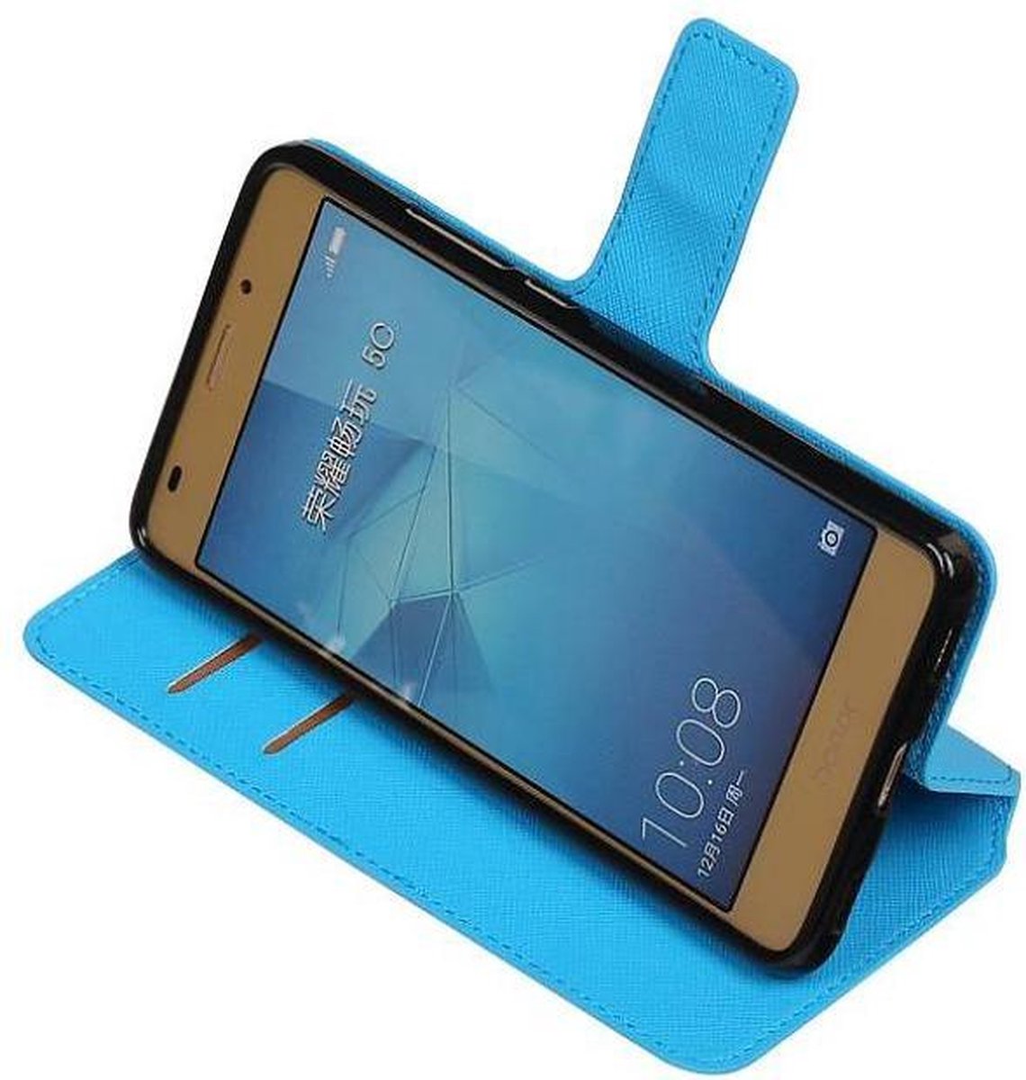 Cross Pattern TPU Bookstyle Wallet Case Hoesjes Geschikt voor Huawei Honor 5c Blauw