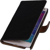 Washed Leer Bookstyle Wallet Case Hoesjes voor Galaxy Note 3 Neo Zwart