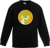 Kinder sweater zwart met vrolijke slang print - slangen trui 9-11 jaar (134/146)