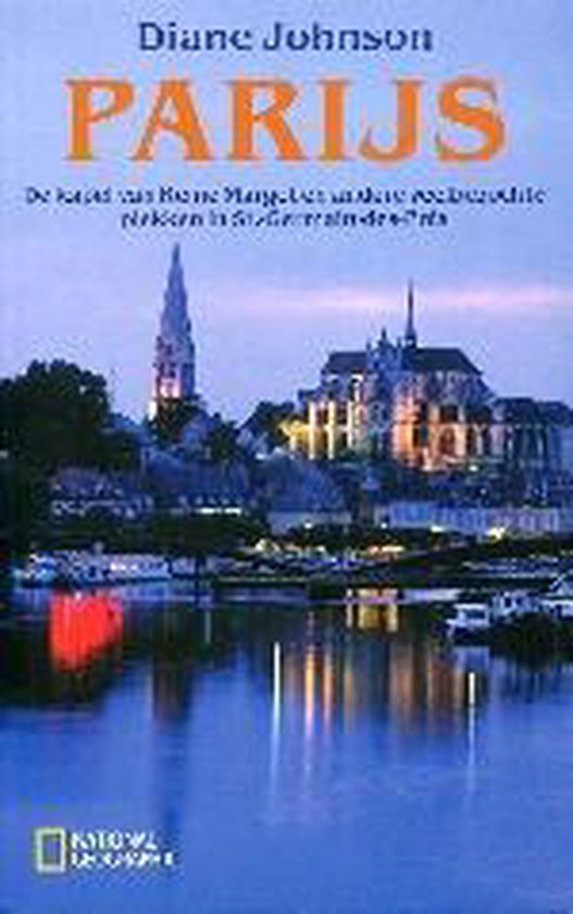 Boekcover met de titel PARIJS, geschreven door Diane Johnson. Toont een avondlandschap van Parijs met de Seine en gebouwen.