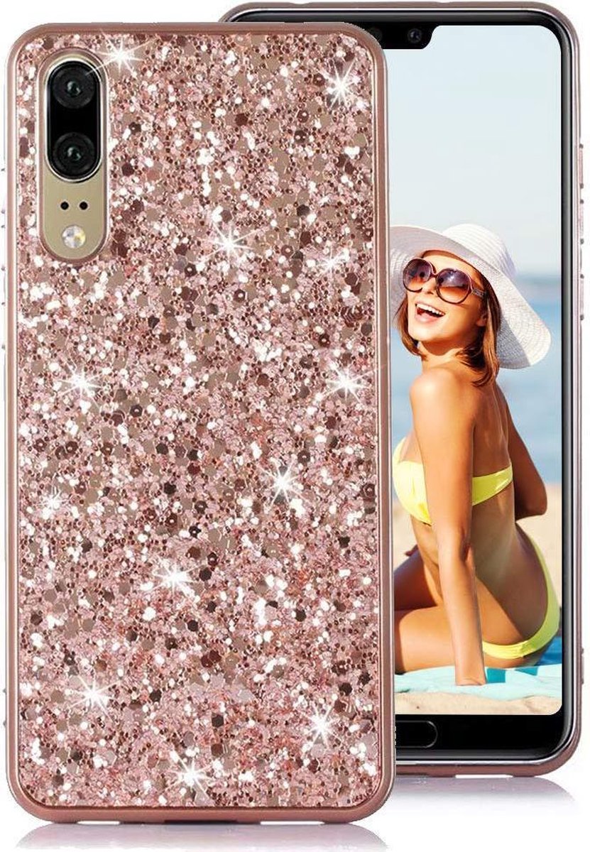 Samsung Galaxy A7 2018 Glitter Backcover Hoesje Roze